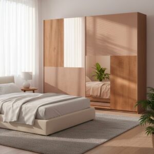 Armadio Quinn 2 ante scorrevoli con specchi colore bronzo noce mercure