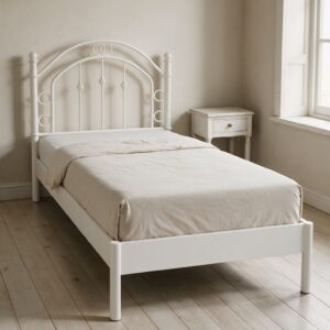 Struttura letto singolo Luxor in ferro battuto 90x195 cm. colore bianco anticato